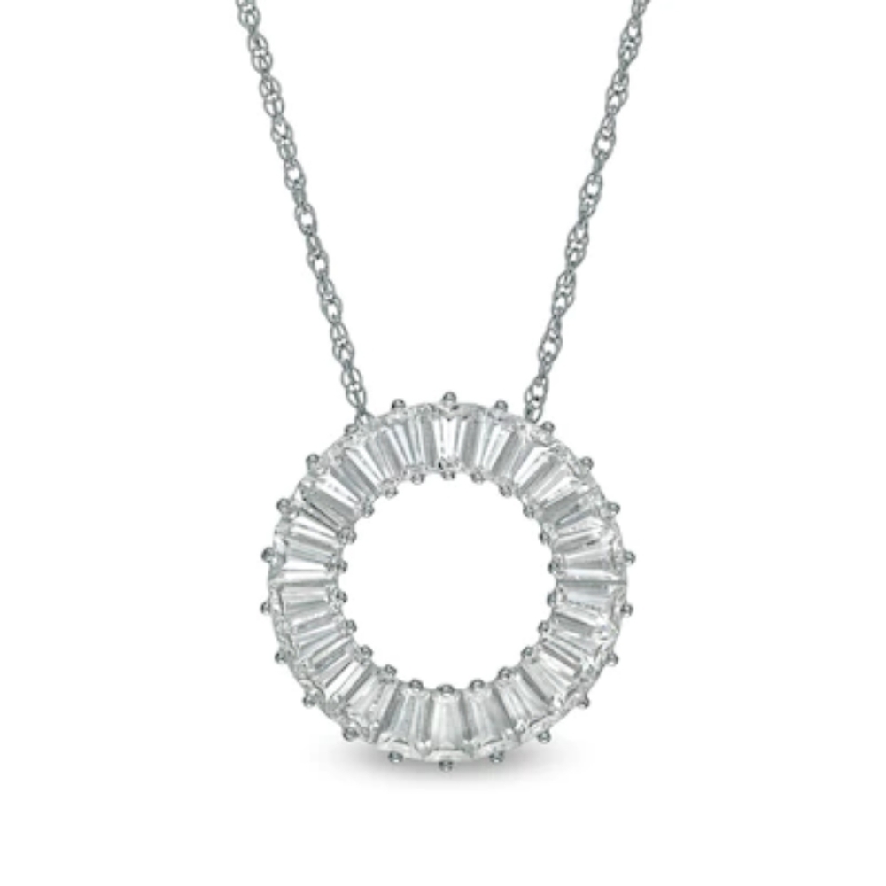 Zales Sterling Silver White Sapphire Circle Pendant Necklace